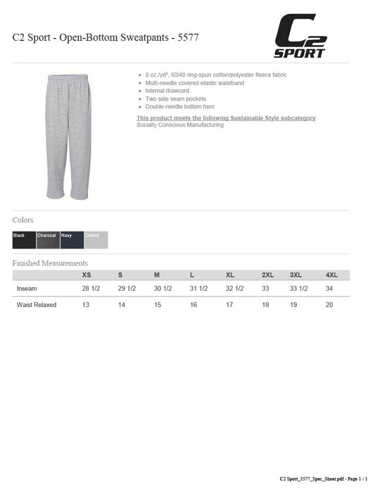 Granby High T&F Adult Open Bottom Sweatpants - 5577 (color options available)