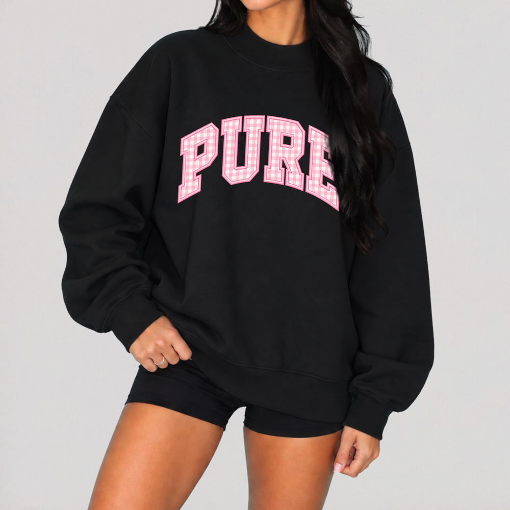 PURE Gingham Mock Turtleneck Fleece Sweatshirt - ORDER BY 10/15