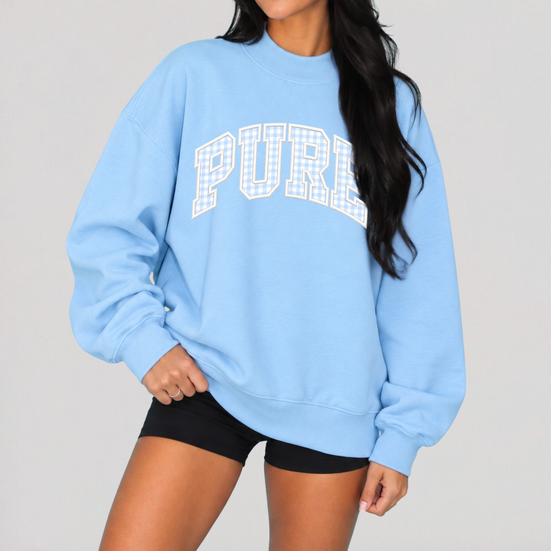 PURE Gingham Mock Turtleneck Fleece Sweatshirt - ORDER BY 10/15
