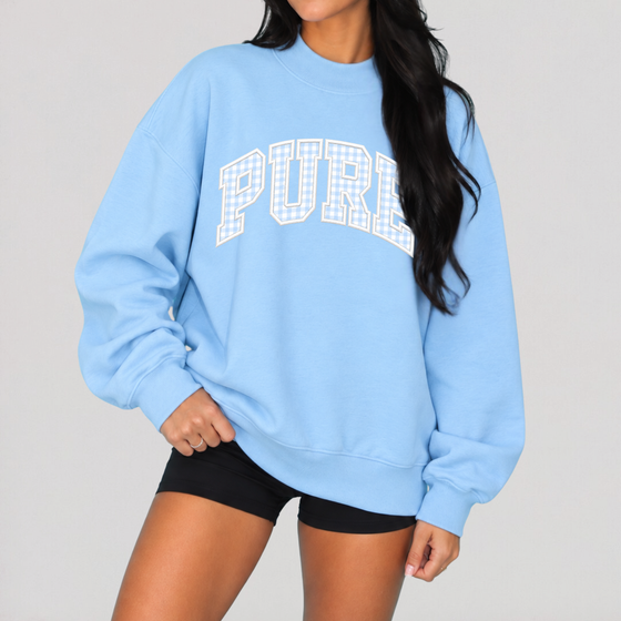 PURE Gingham Mock Turtleneck Fleece Sweatshirt - ORDER BY 10/15