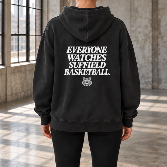 Suffield Basketball Everyone Watches Relaxed Faded Hood