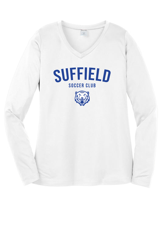 Suffield Soccer Club Ladies Longsleeve V-Neck Tech "round" - LST353LS (color options available)