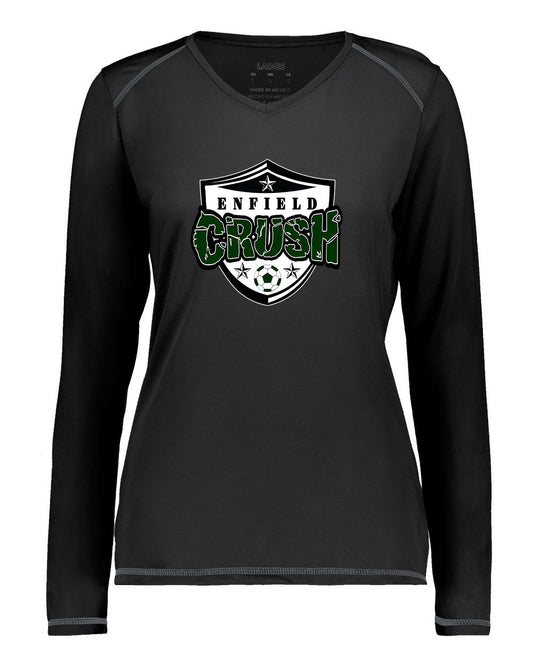 Crush Ladies Lightweight Longsleeve V-Neck Tech Shirt - Black - 6847