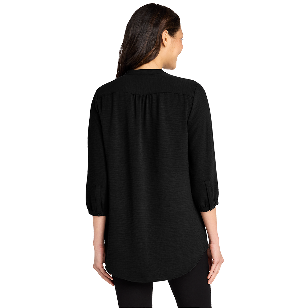 West Side Oil Ladies 3/4-Sleeve Textured Crepe Tunic (Embroidered)