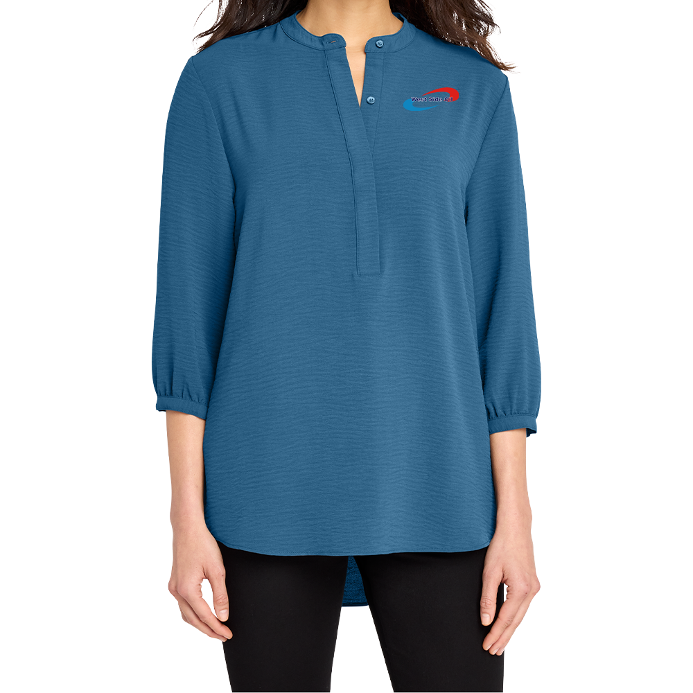 West Side Oil Ladies 3/4-Sleeve Textured Crepe Tunic (Embroidered)