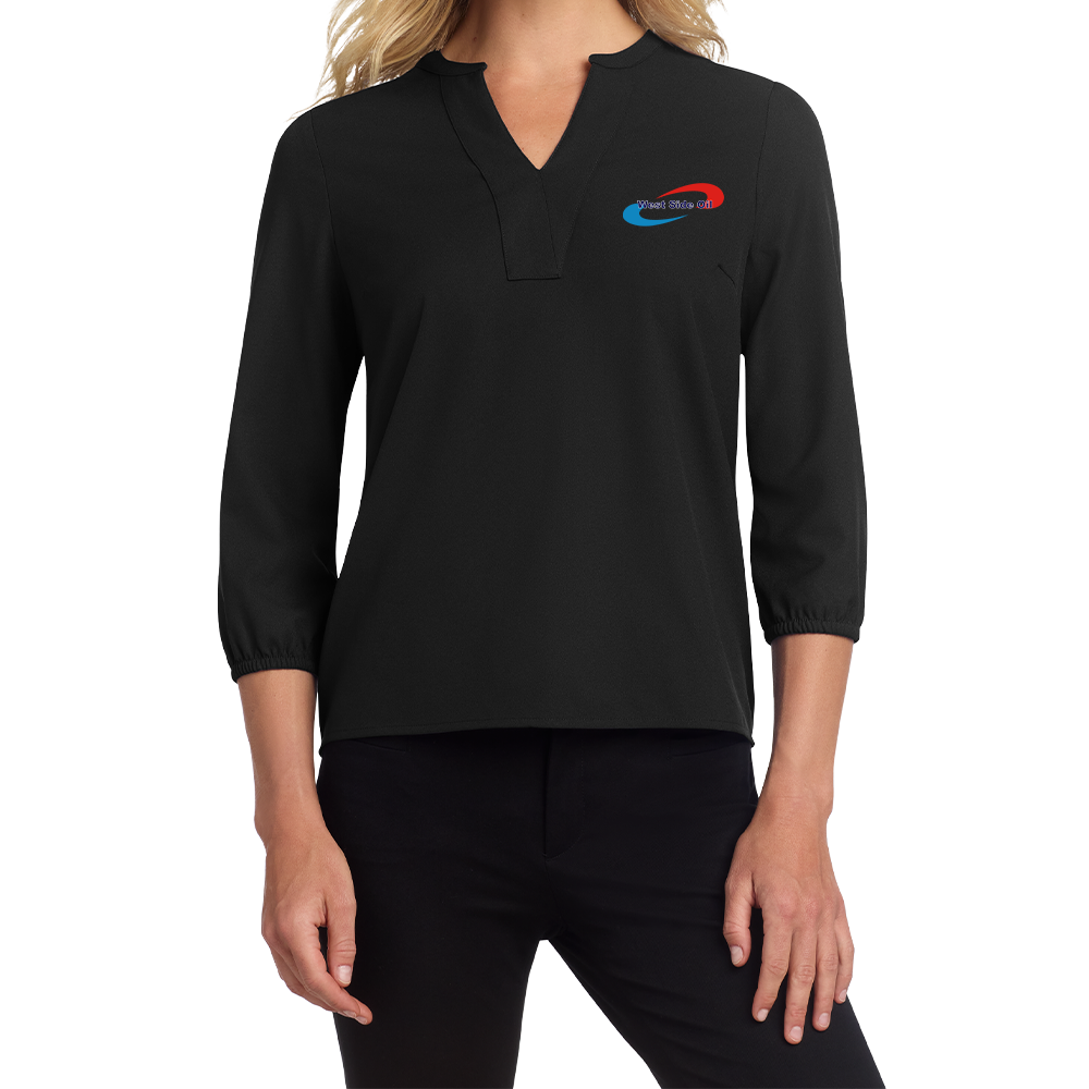 West Side Oil Women's Stretch Crepe 3/4-Sleeve Blouse (Embroidered)