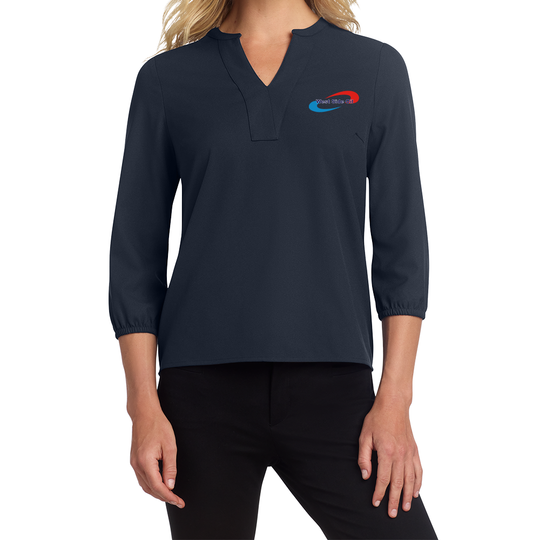 West Side Oil Women's Stretch Crepe 3/4-Sleeve Blouse (Embroidered)