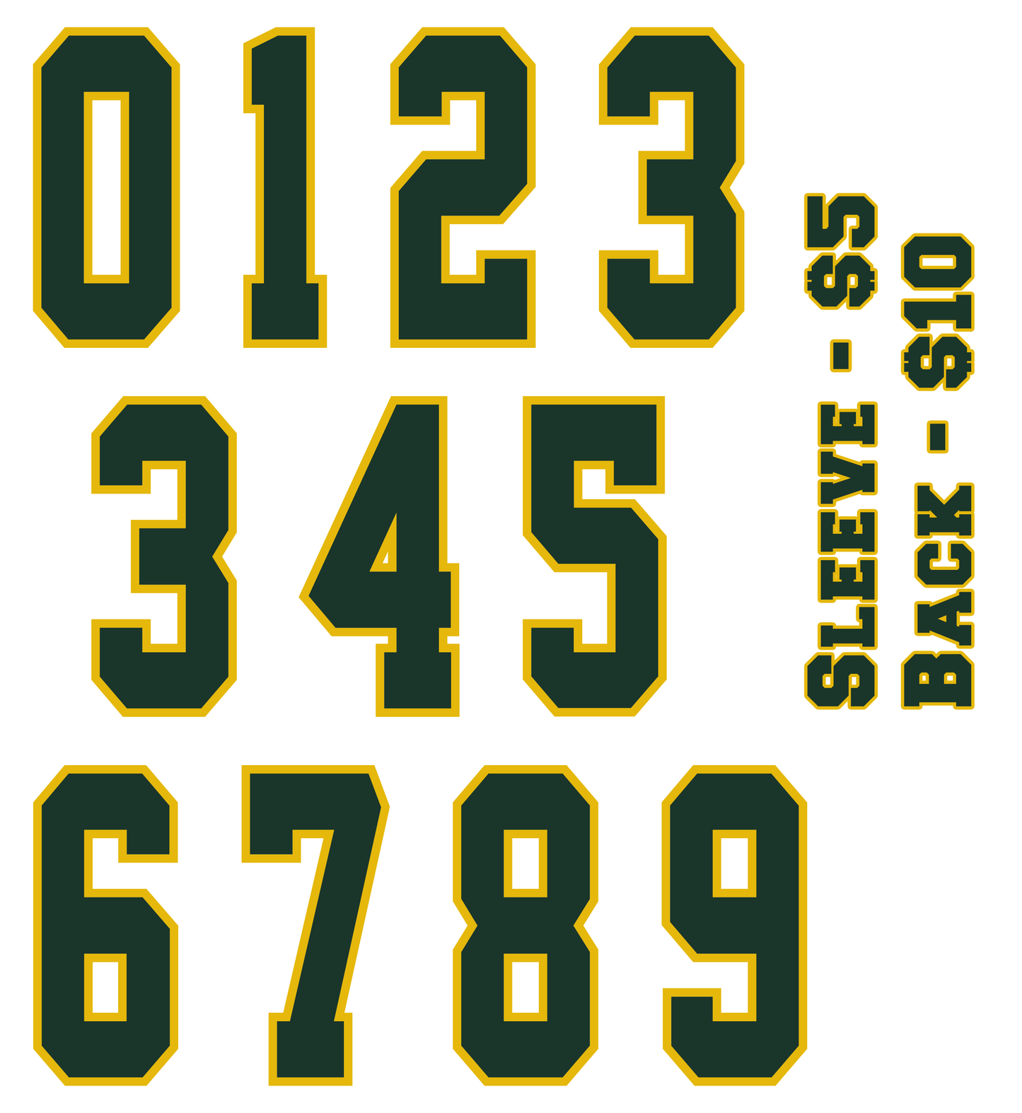 Green and Gold Numbers - Back or Sleeve