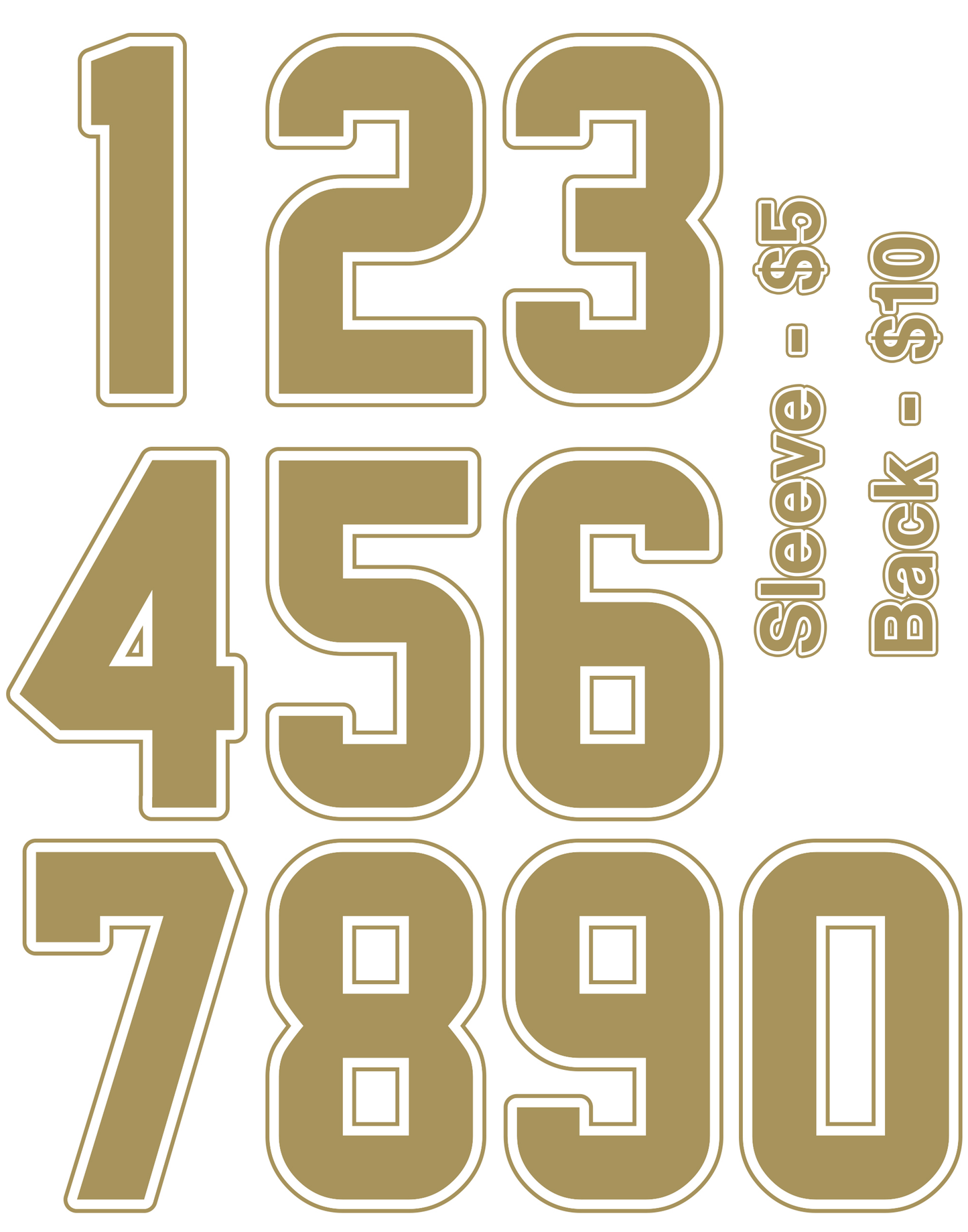 Gold Numbers - Back or Sleeve