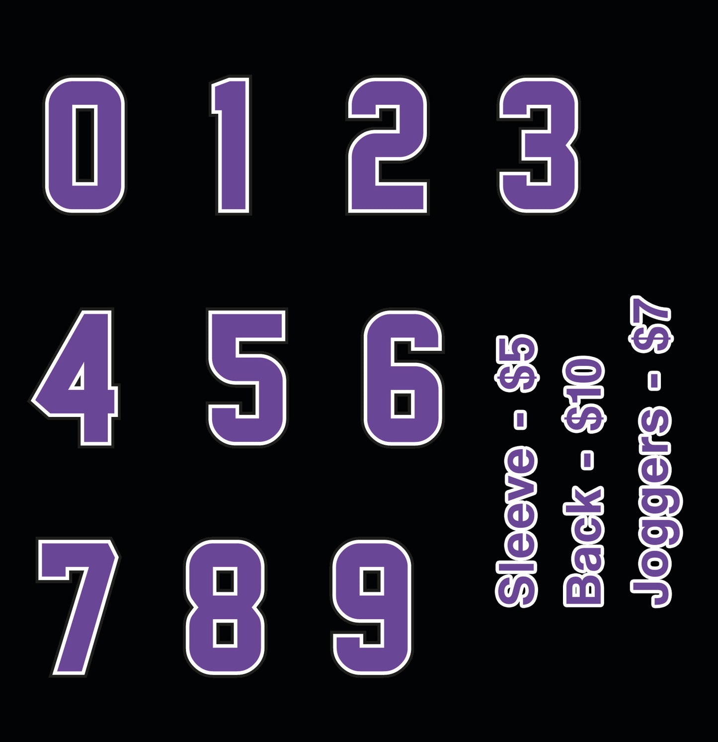 Purple Numbers with Color Options - Back or Sleeve