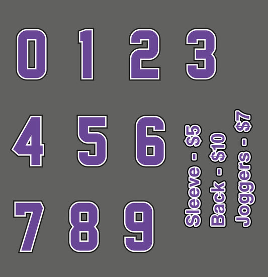 Purple Numbers with Color Options - Back or Sleeve
